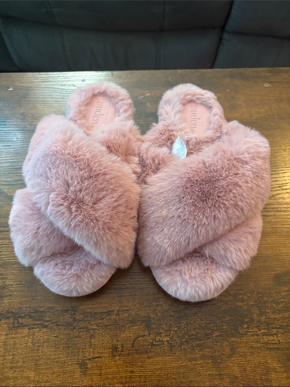 Auden Plush Crisscross Fuzzy Slide Slippers - Dusty Rose - Picture 1 of 5